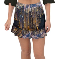 Panorama Urban Landscape Town Center Fishtail Mini Chiffon Skirt