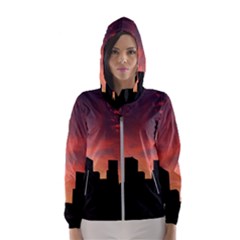 Skyline Panoramic City Architecture Hooded Wind Breaker (women) by Simbadda