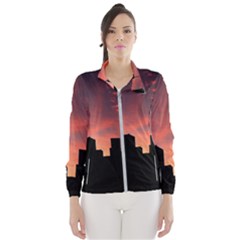 Skyline Panoramic City Architecture Wind Breaker (women) by Simbadda