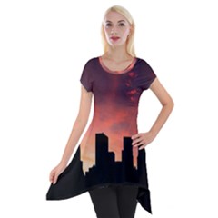 Skyline Panoramic City Architecture Short Sleeve Side Drop Tunic by Simbadda