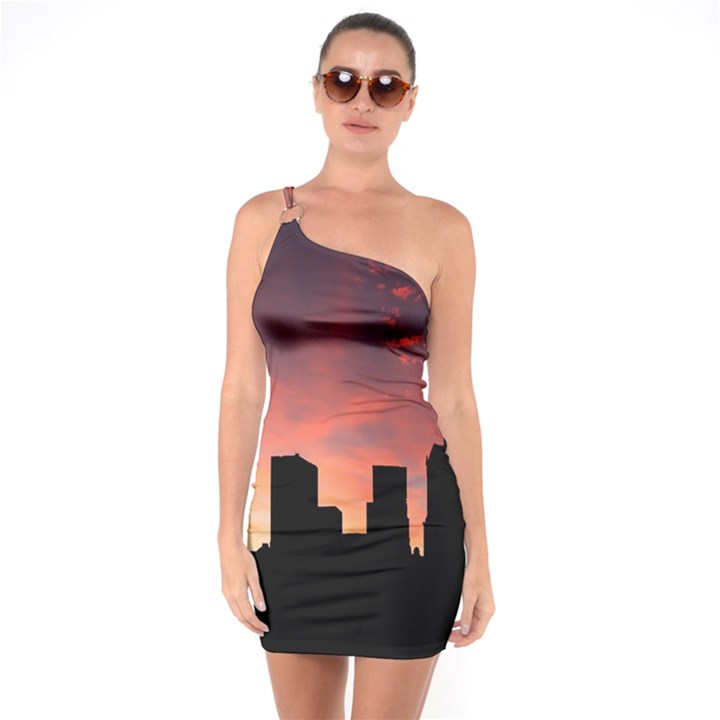 Skyline Panoramic City Architecture One Soulder Bodycon Dress