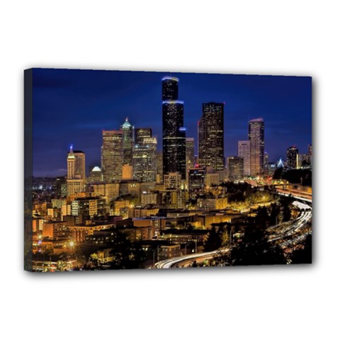 Skyline Downtown Seattle Cityscape Canvas 18  X 12  by Simbadda