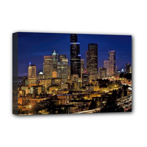 Skyline Downtown Seattle Cityscape Deluxe Canvas 18  X 12   by Simbadda