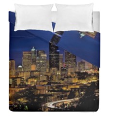 Skyline Downtown Seattle Cityscape Duvet Cover Double Side (queen Size) by Simbadda