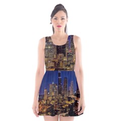 Skyline Downtown Seattle Cityscape Scoop Neck Skater Dress by Simbadda