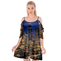 Skyline Downtown Seattle Cityscape Cutout Spaghetti Strap Chiffon Dress by Simbadda