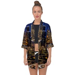 Skyline Downtown Seattle Cityscape Open Front Chiffon Kimono