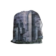 Digital Art City Cities Urban Drawstring Pouches (large)  by Simbadda