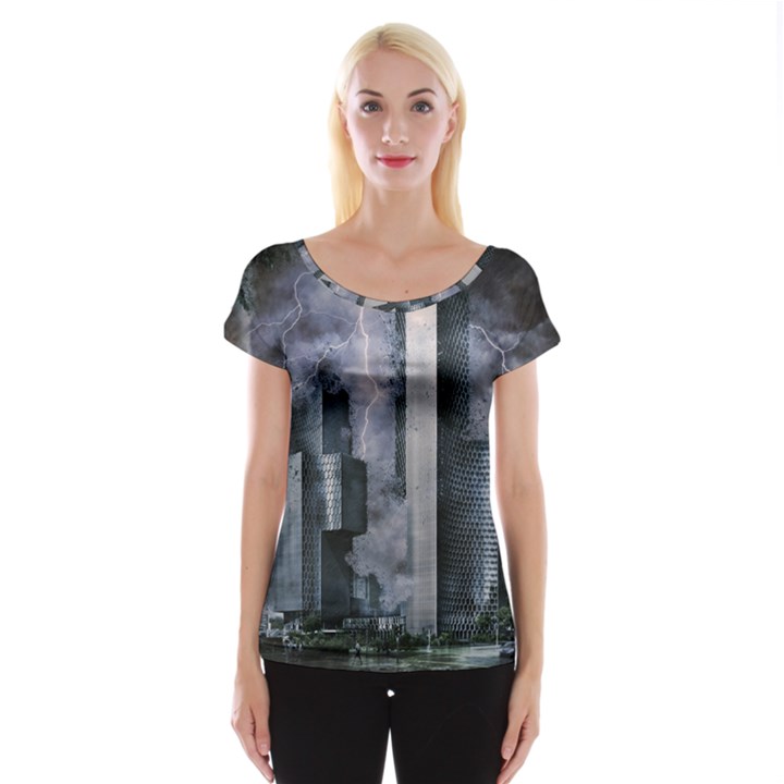 Digital Art City Cities Urban Cap Sleeve Tops