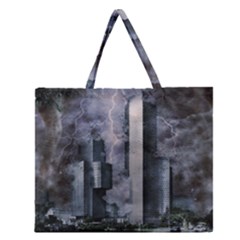 Digital Art City Cities Urban Zipper Large Tote Bag by Simbadda