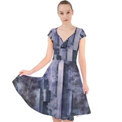 Digital Art City Cities Urban Cap Sleeve Front Wrap Midi Dress by Simbadda