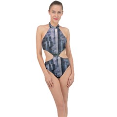 Digital Art City Cities Urban Halter Side Cut Swimsuit