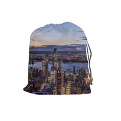 Panoramic City Water Travel Drawstring Pouches (large)  by Simbadda