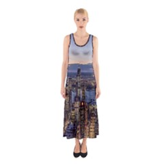 Panoramic City Water Travel Sleeveless Maxi Dress by Simbadda