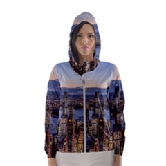 Panoramic City Water Travel Hooded Wind Breaker (women) by Simbadda