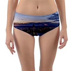 Panoramic City Water Travel Reversible Mid-waist Bikini Bottoms by Simbadda