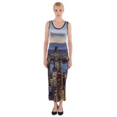 Panoramic City Water Travel Fitted Maxi Dress by Simbadda