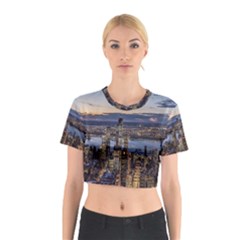 Panoramic City Water Travel Cotton Crop Top by Simbadda