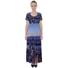 Panoramic City Water Travel High Waist Short Sleeve Maxi Dress by Simbadda