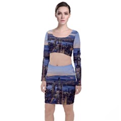 Panoramic City Water Travel Long Sleeve Crop Top & Bodycon Skirt Set by Simbadda