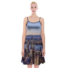 Panoramic City Water Travel Spaghetti Strap Velvet Dress by Simbadda