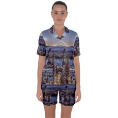 Panoramic City Water Travel Satin Short Sleeve Pyjamas Set by Simbadda