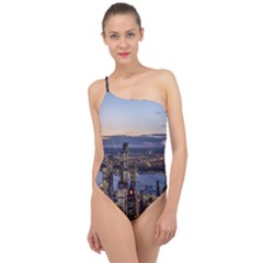 Panoramic City Water Travel Classic One Shoulder Swimsuit by Simbadda