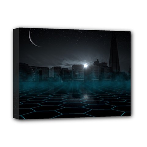 Skyline Night Star Sky Moon Sickle Deluxe Canvas 16  X 12   by Simbadda