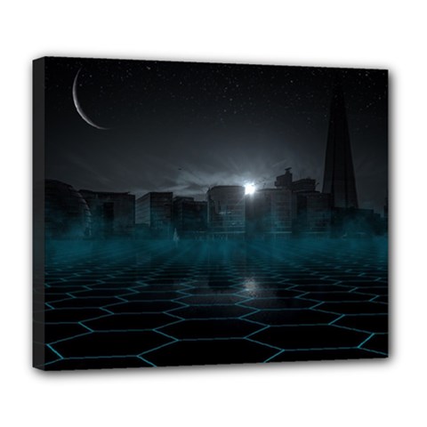 Skyline Night Star Sky Moon Sickle Deluxe Canvas 24  X 20   by Simbadda