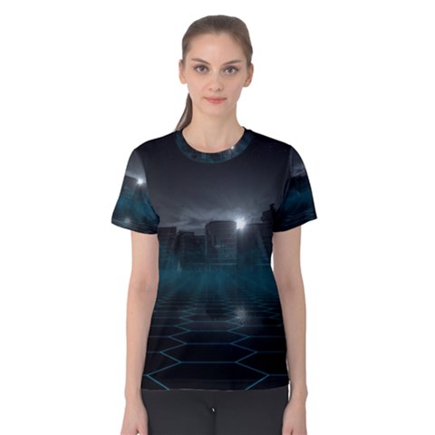 Skyline Night Star Sky Moon Sickle Women s Cotton Tee by Simbadda