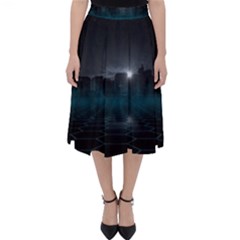 Skyline Night Star Sky Moon Sickle Folding Skater Skirt by Simbadda