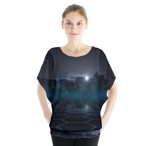 Skyline Night Star Sky Moon Sickle Blouse by Simbadda