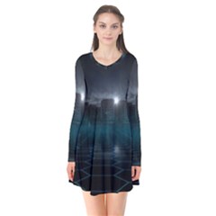 Skyline Night Star Sky Moon Sickle Flare Dress by Simbadda