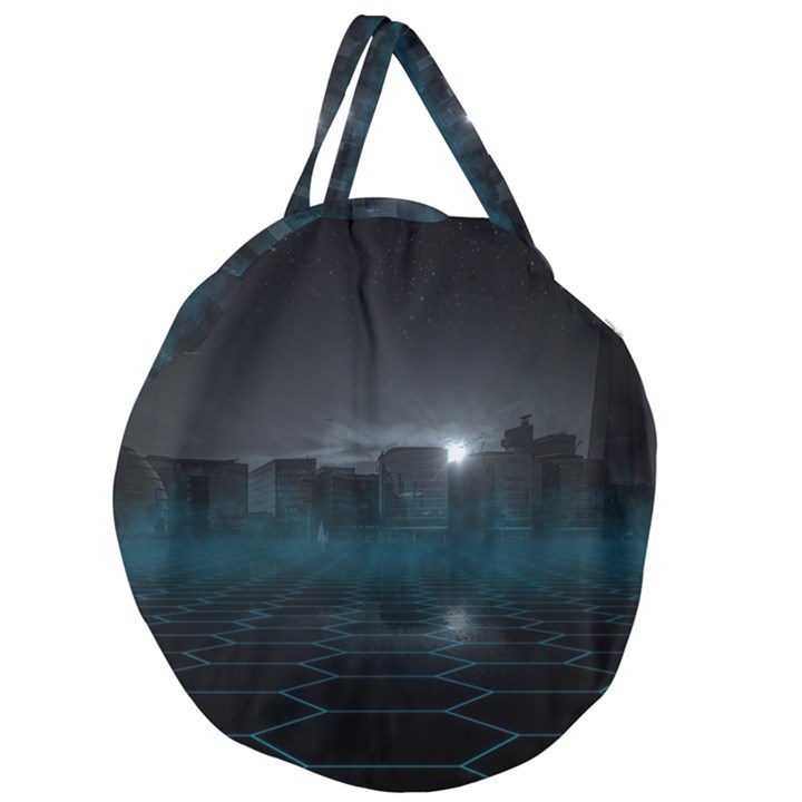 Skyline Night Star Sky Moon Sickle Giant Round Zipper Tote