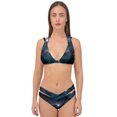 Skyline Night Star Sky Moon Sickle Double Strap Halter Bikini Set by Simbadda