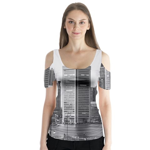 Architecture City Skyscraper Butterfly Sleeve Cutout Tee  by Simbadda