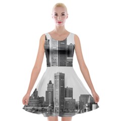 Architecture City Skyscraper Velvet Skater Dress by Simbadda