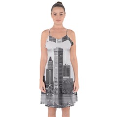 Architecture City Skyscraper Ruffle Detail Chiffon Dress by Simbadda