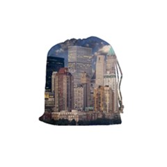 New York Skyline Manhattan Hudson Drawstring Pouches (medium)  by Simbadda