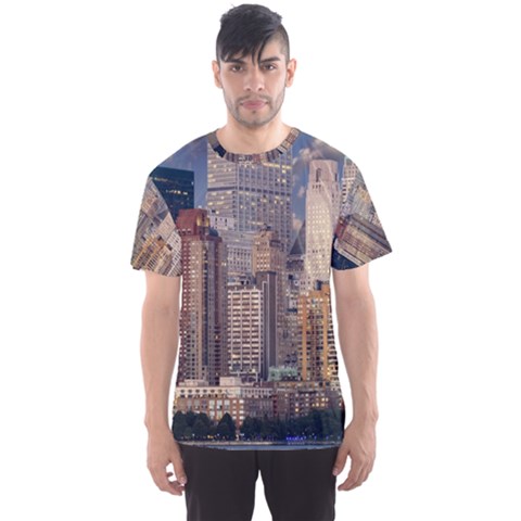 New York Skyline Manhattan Hudson Men s Sports Mesh Tee by Simbadda