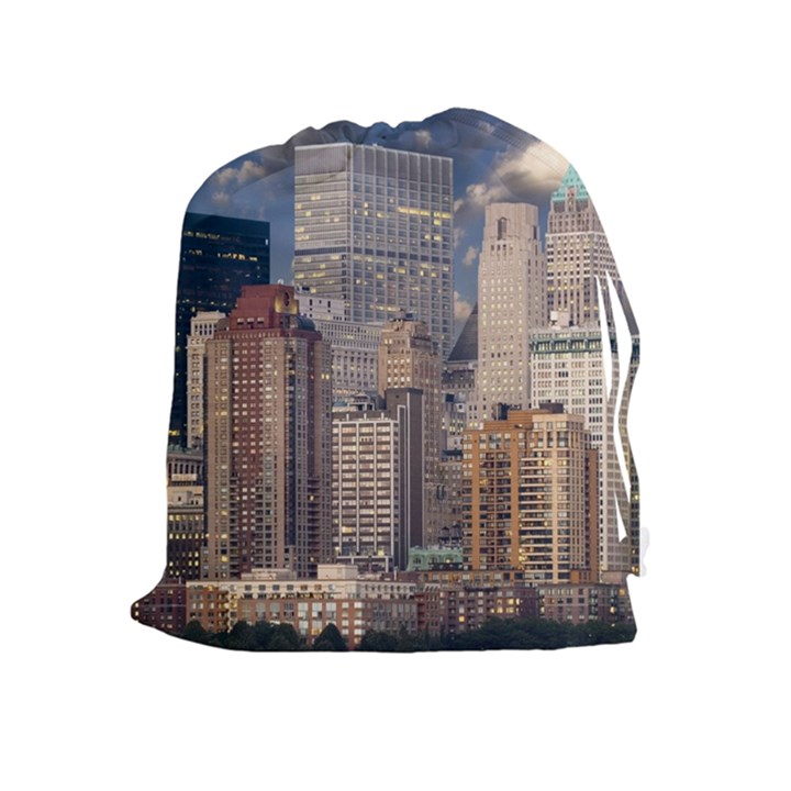 New York Skyline Manhattan Hudson Drawstring Pouches (Extra Large)