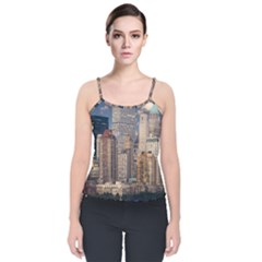 New York Skyline Manhattan Hudson Velvet Spaghetti Strap Top by Simbadda