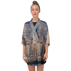 New York Skyline Manhattan Hudson Half Sleeve Chiffon Kimono by Simbadda