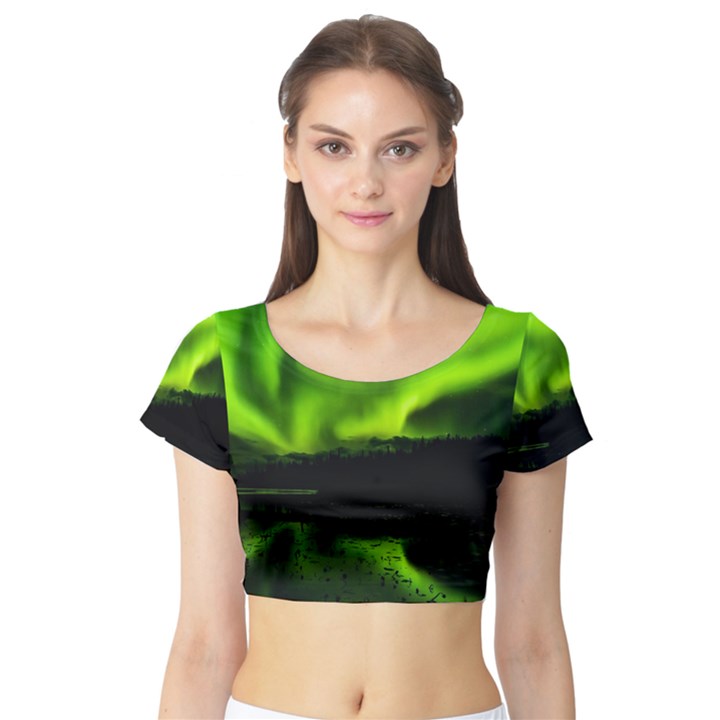 Aurora Borealis Northern Lights Sky Short Sleeve Crop Top