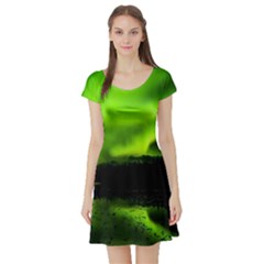 Aurora Borealis Northern Lights Sky Short Sleeve Skater Dress by Simbadda