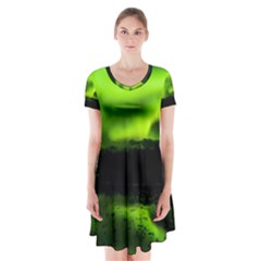 Aurora Borealis Northern Lights Sky Short Sleeve V-neck Flare Dress by Simbadda