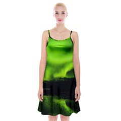 Aurora Borealis Northern Lights Sky Spaghetti Strap Velvet Dress by Simbadda