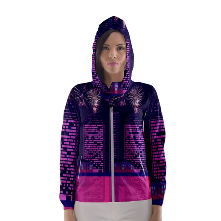 Architecture Home Skyscraper Hooded Wind Breaker (Women)