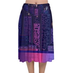 Architecture Home Skyscraper Velvet Flared Midi Skirt by Simbadda