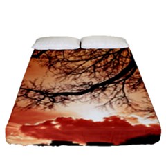 Tree Skyline Silhouette Sunset Fitted Sheet (queen Size) by Simbadda